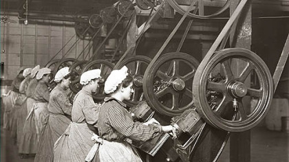 Industrialization in America created a working class of men and women. In this 1908 scene, women at the H.J. Heinz Co. plant on the North Side make the tin cans that were filled with baked beans, creamed soup and spaghetti.