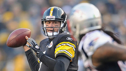 Pittsburgh Steelers quarterback Ben Roethlisberger drops back to pass against the Patriots.