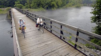 Bikers riding along the Great Allegheny Passage.