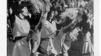 The 1963 Steelerettes high-kicking.