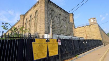 The back of the State Correctional Institution Pittsburgh as viewed from Doerr Street on the North Side.