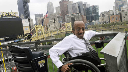 Chaz Kellem, the manager of diversity initiatives for the Pittsburgh Pirates, uses a wheelchair, but PNC Park was designed to be wheelchair accessible.