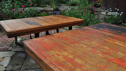Melissa and Stephen Neely of Point Breeze reused old freezer doors as picnic table tops.