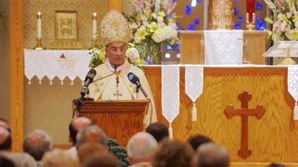 Patriarch Bechara Peter Rai, head of the Maronite Catholic Church, speaks Monday in Uniontown.