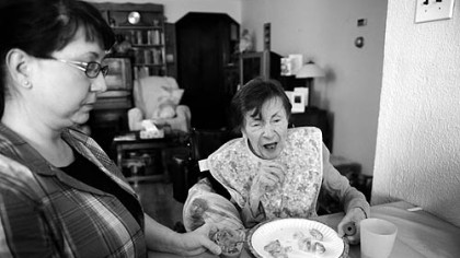 Emily Gorski, 85, was diagnosed with Parkinson's disease 10 years ago. She is virtually immobile, and has only limited speech. Her care has been a major challenge for her daughter and son-in-law.