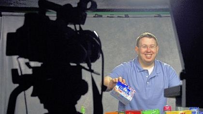 Nathan Engels, from the TLC show "Extreme Couponers," visited the Pittsburgh Post-Gazette studio Monday.