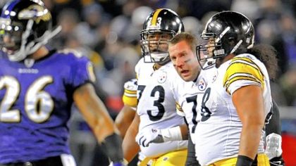 Steelers quarterback Ben  Roethlisberger is helped off the field after his nose was broken from a punch by the Ravens' Haloti Ngata last season.