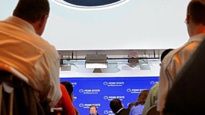 A filled media room awaited Tom Bradley's first scheduled weekly news conference Tuesday since he was named to replace Joe Paterno on an interim basis late Nov. 9.