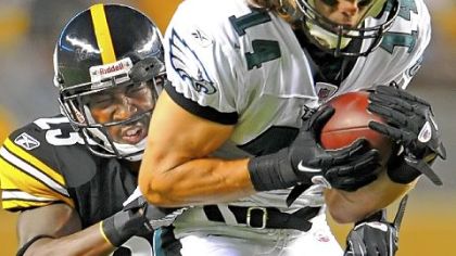 Cornerback Keenan Lewis wraps up the Philadelphia Eagles' Riley Cooper in preseason action in August. "The older you get, you have to grow at this position," said Lewis, who has eight solo tackles so far this season.