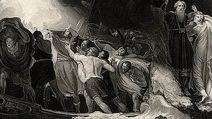 The shipwreck in Act I of "The Tempest" in a 1797 engraving based on a painting by George Romney.
