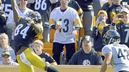 Steelers receiver Antonio Brown can't pull in a pass for a touchdown as he's defended by the Jaguars' Chris Prosinski in the second quarter Sunday at Heinz Field.