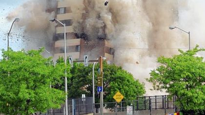 The 2009 demolition of the Penn Circle high-rise at 6231 Penn Ave. in Pittsburgh's East Liberty neighborhood made way for a new Target store.