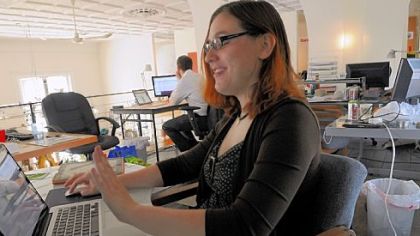 Abby Estock and Luke Panza of NoWait work at their Uptown office. They will present at the 3 Rivers Venture Fair.