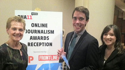 Post-Gazette deputy managing editor Mary Leonard with Pipeline editor Erich Schwartzel and Pipeline contributor Elisabeth Ponsot at the Online Journalism Awards ceremony in Boston.