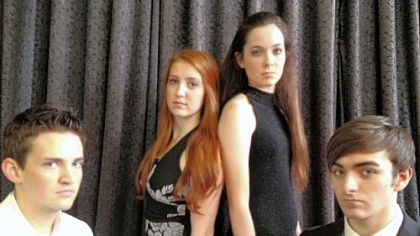 From left to right, Logan Williams as Freddie, Michele Coben (Florence), Adrianne Knapp (Svetlana) and Zander Lyons (Anatoly) in the Pittsburgh Musical Theater production of "Chess" at the Byham Theater.
 
Photographer: PMT Staff