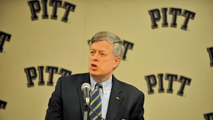 University of Pittsburgh Chancellor Mark Nordenberg speaks during the  press conference about the school's decision to move to the ACC (Atlantic Coast Conference).