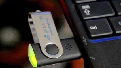 This air quality detector goes green if the air quality is good, yellow if the quality is fair and red if the air is of poor quality.