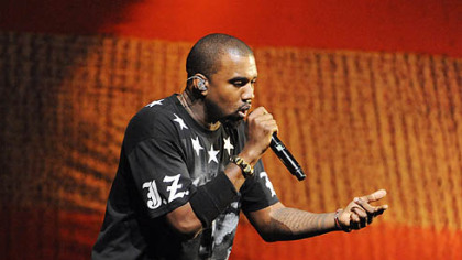 Kanye West on the main stage of Consol Energy Center.