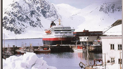 MV Nordlys sits at one of the 34 ports of call along Norway coast.
