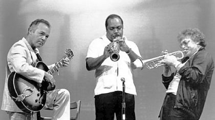 Members of the Pittsburgh All-Star Jazz Band rehearse for a performance to benefit the Ronald McDonald House in September 1986.
From left: Joe Negri, Nathan Davis and Danny Conn