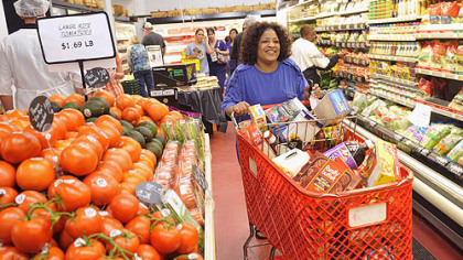 It took Rodia Branch, of Beechview, just 10 minutes to fill her cart with groceries and head to the checkout lanes.