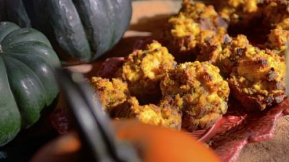 Butternut squash and cornbread stuffing muffins.