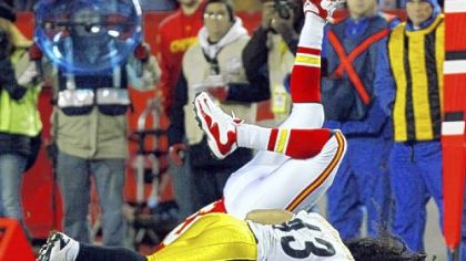 Troy Polamalu made the tackle on Kansas City's  Steve Maneri on the Chiefs' first series of the game, then left with an apparent head injury.