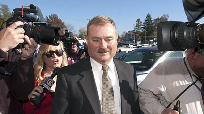 Former Penn State vice president Gary Schultz outside the district justice?s office in Harrisburg, where he was arraigned Monday.