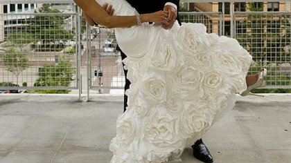 The newlyweds at the David L. Lawrence Convention Center before the reception.